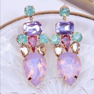 Multi-Color Gemstone Dangly Pierced Earrings
